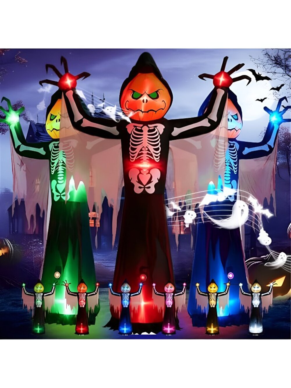 12FT Pumpkin Skeleton Reaper Halloween Inflatable Blow Up Décor